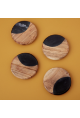 Be Home Black Marble & Acacia Round Coasters, set of 4 (engraving included)