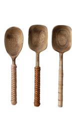 Creative Co-Op Mango Wood Spoons with Bamboo & Leather Wrapped Handles,          set of 3