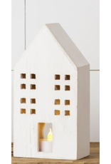 audreys White Distressed Wooden House with Light Hole, Medium