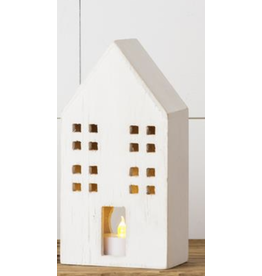 Audrey's White Distressed Wooden House with Light Hole, Medium