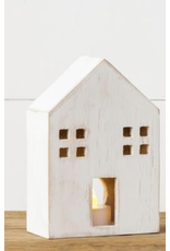audreys White Distressed Wooden House with Light Hole, Small