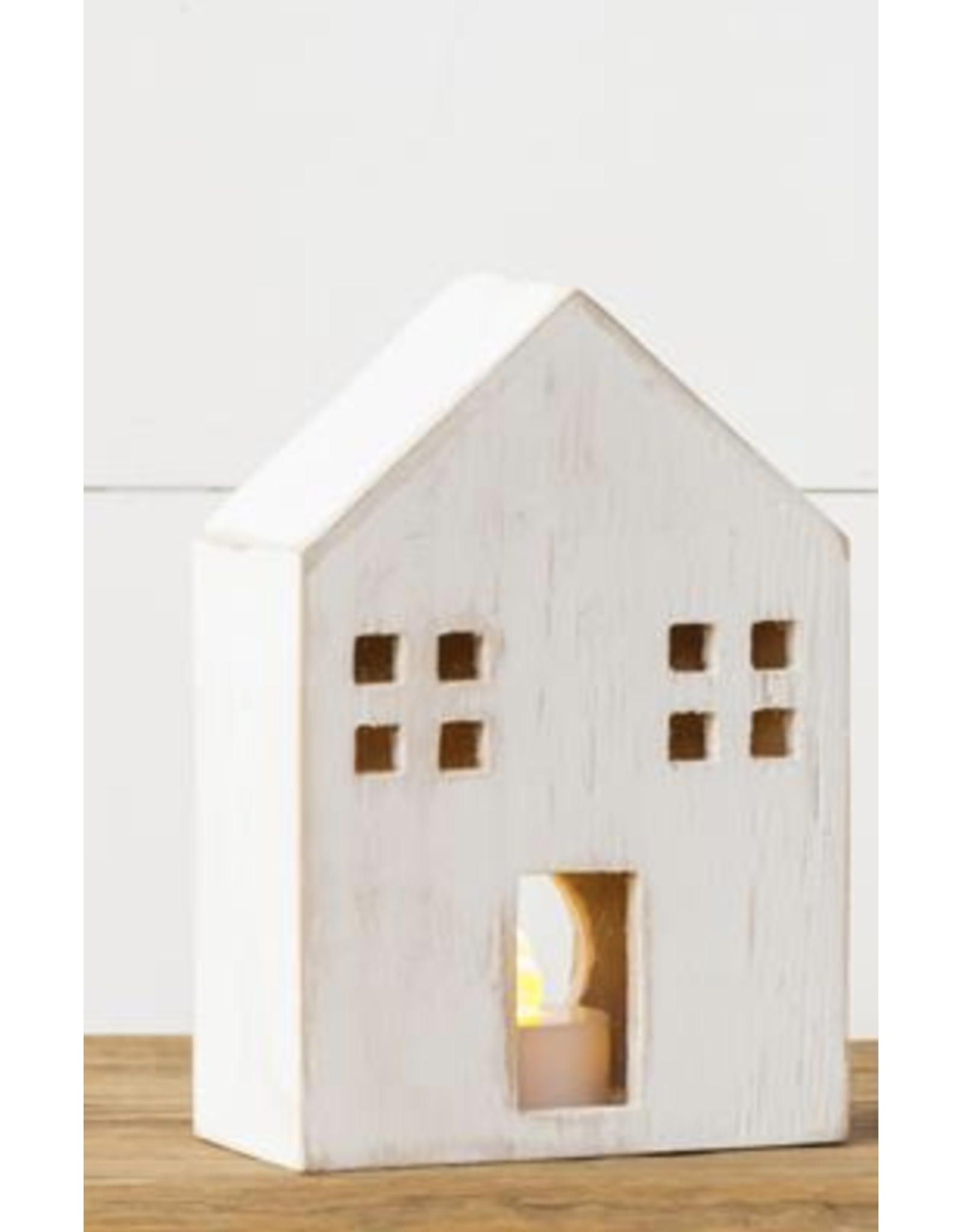audreys White Distressed Wooden House with Light Hole, Small
