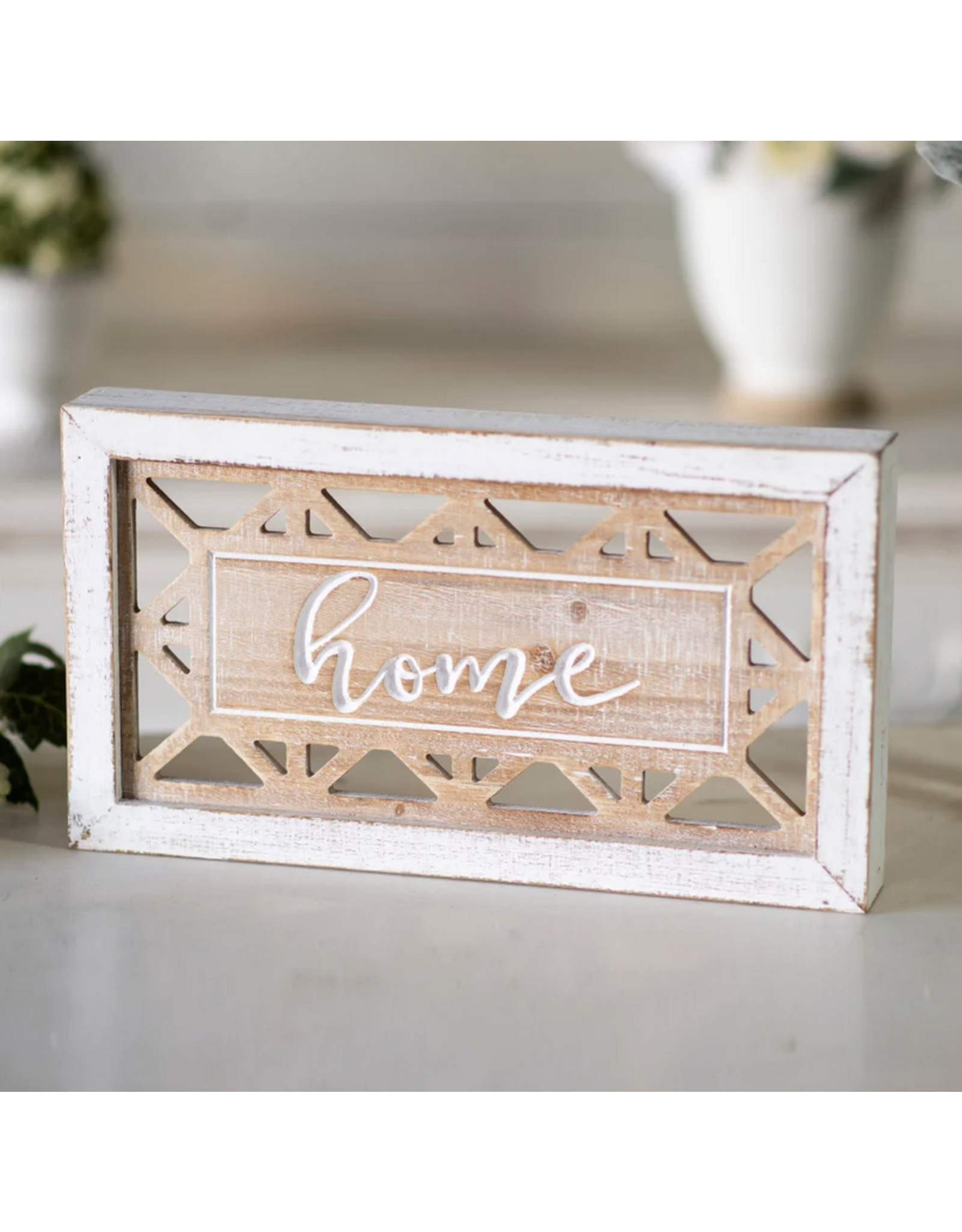 VIP Home & Garden Distressed "Home" White & Natural Sign