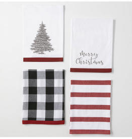 Melrose Merry Christmas Patterned Tea Towels, set of 4