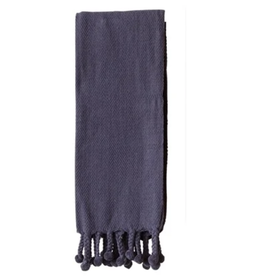 Creative Co-Op 60 x 50 Cotton Throw Poms Navy