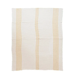 Creative Co-Op 60 x 50  Cotton Throw with Stripes & Frayed Edge