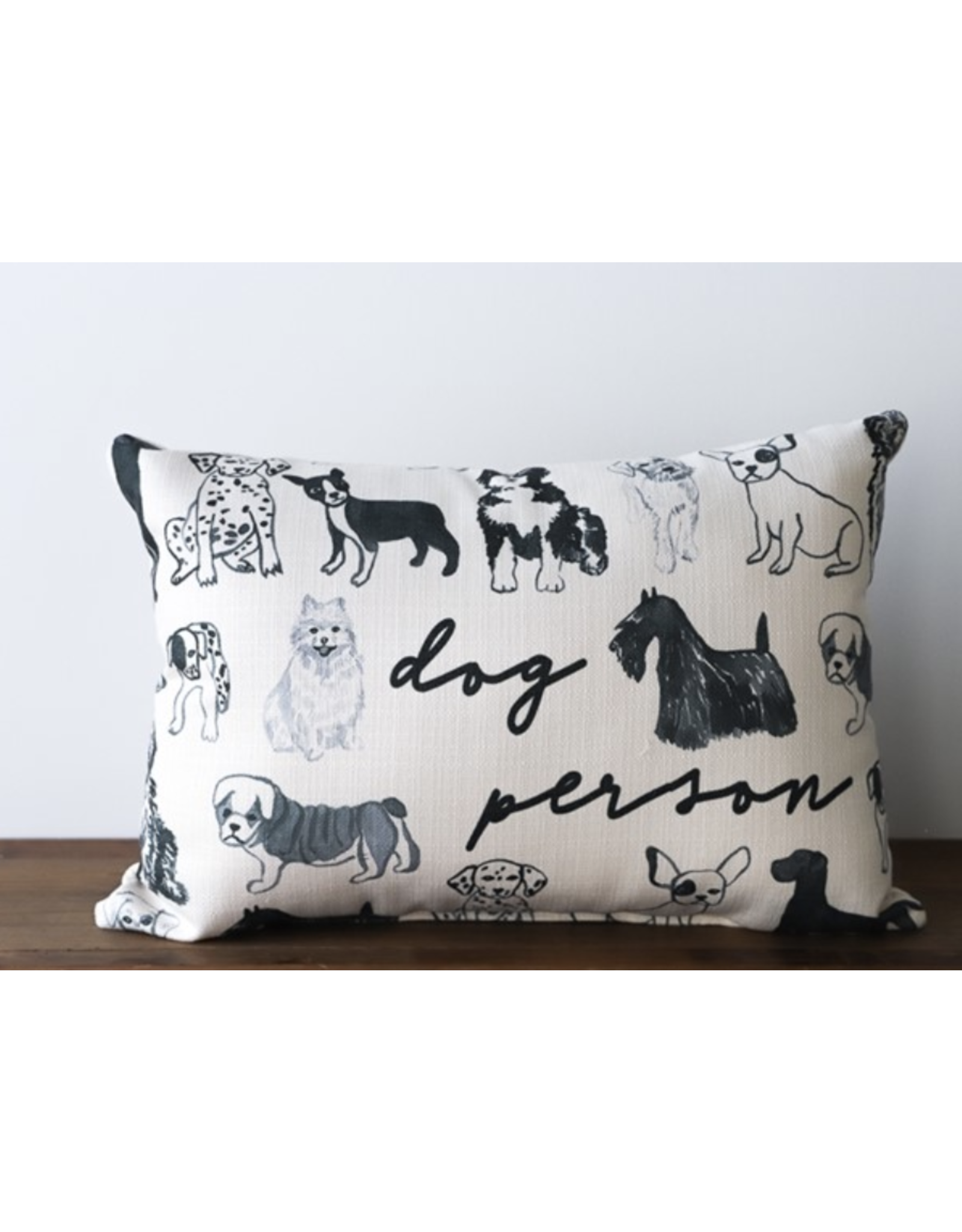 Little Birdie Dog Person Pillow with Natural Piping