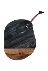 Creative Co-Op Marble & Acacia Wood Shaped Cheese/Cutting Board with Leather Tie, Assorted Size