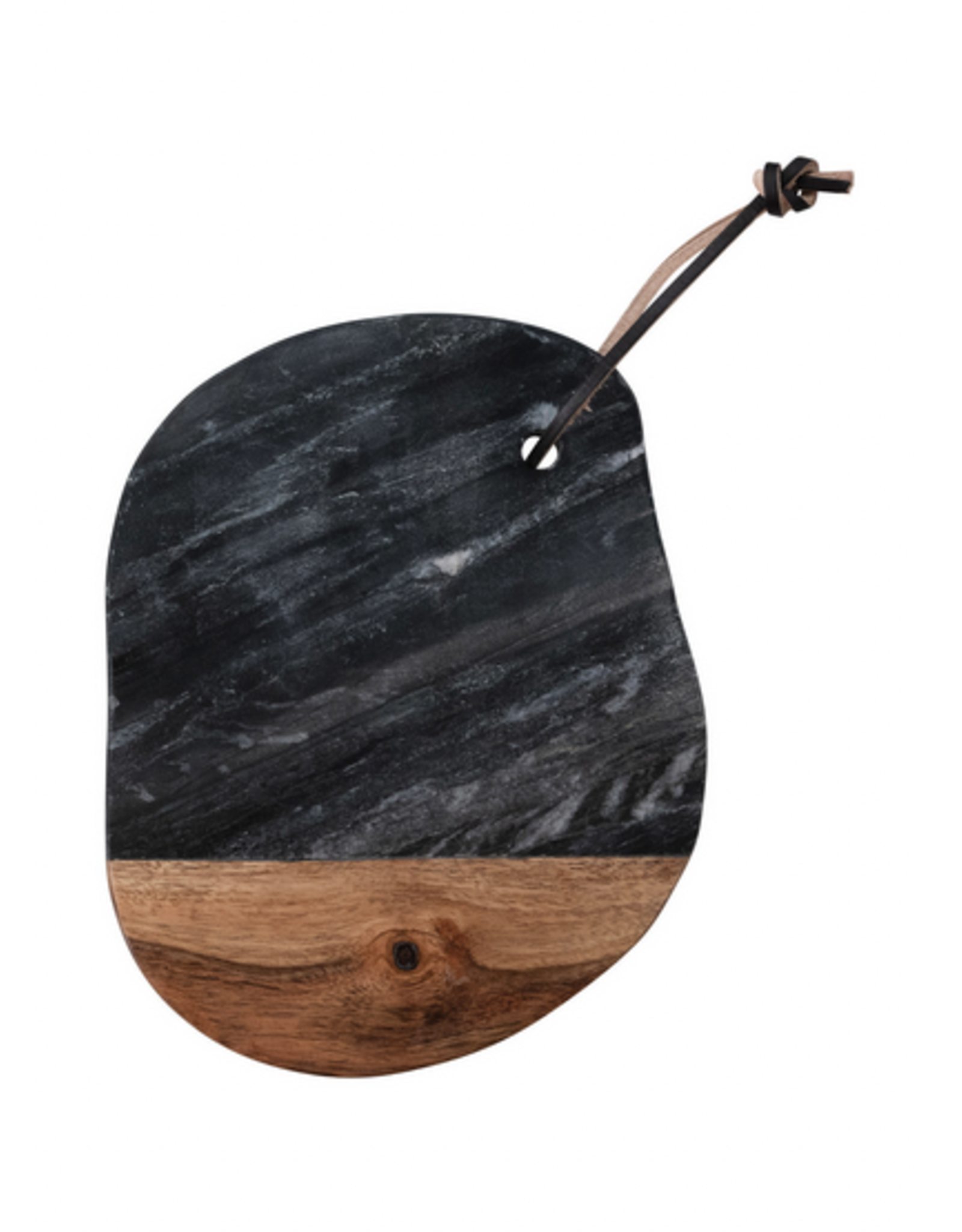 Creative Co-Op Marble & Acacia Wood Shaped Cheese/Cutting Board with Leather Tie, Assorted Size