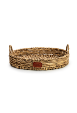 Demdaco Round Wicker Basket with Leather Patch