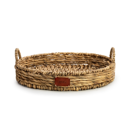 Demdaco Round Wicker Basket with Leather Patch