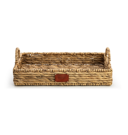 Demdaco Rectangle Wicker Basket with Leather Patch