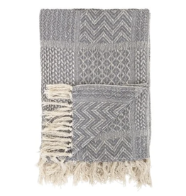 Bloomingville Grey & White Patterned Knit Throw with Fringe, 60 x 50