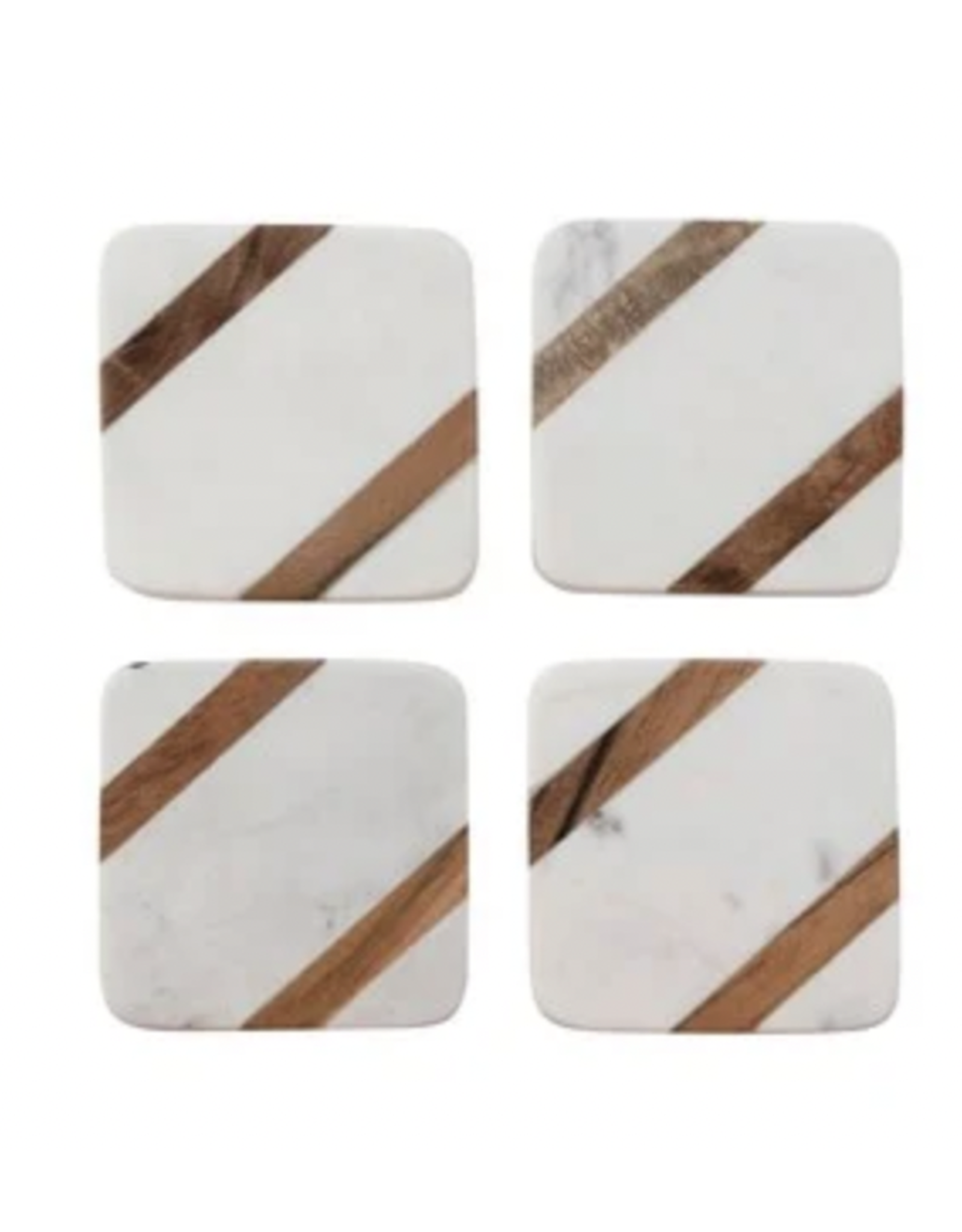 Bloomingville Marble Coaster with Acacia Wood Inlay, set of 4