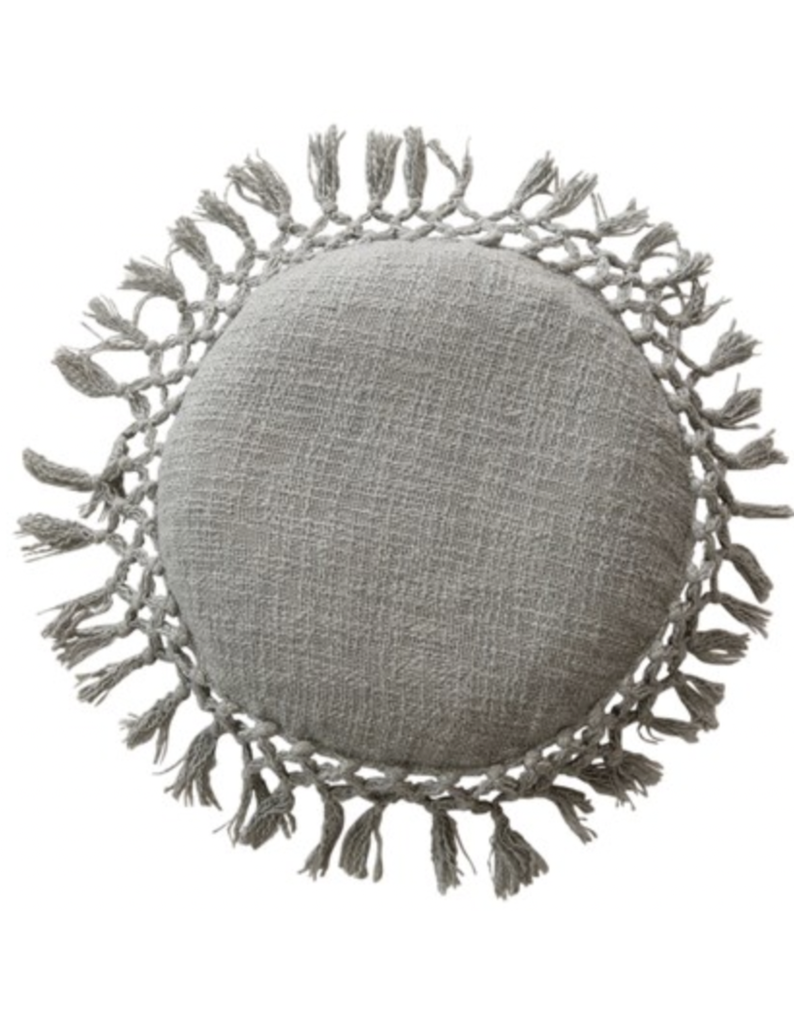 Bloomingville Grey Round Pillow with Tassels