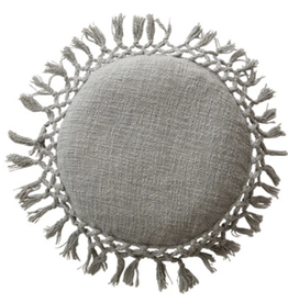 Bloomingville Grey Round Pillow with Tassels