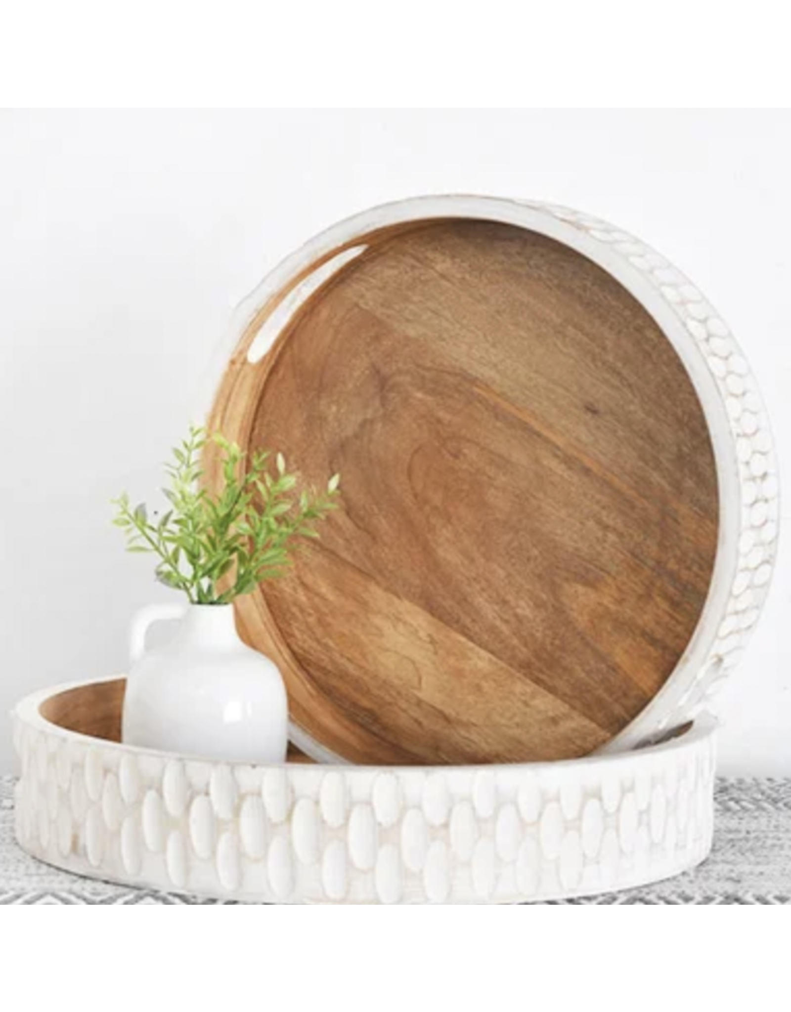 PD Home & Garden Mango Wood Tray with Textured White Edge Small