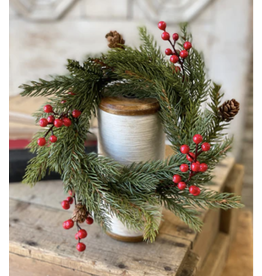 Lancaster & Vintage White Spruce with Berries Candle Ring