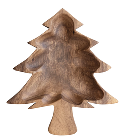 Creative Co-Op Acacia Wood Christmas Tree Shaped Bowl