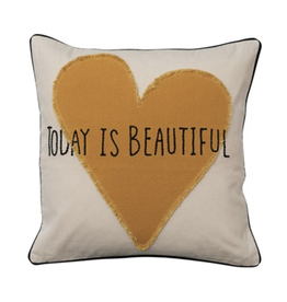 Creative Co-Op Heart Applique "Today Is Beautiful" Pillow