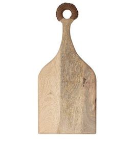 Creative Co-Op Mango Wood Cheese Board with Braided Leather Handle, 18"