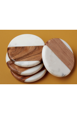 Be Home Dark Acacia & White Marble Round Coasters, set of 4 (engraving included)
