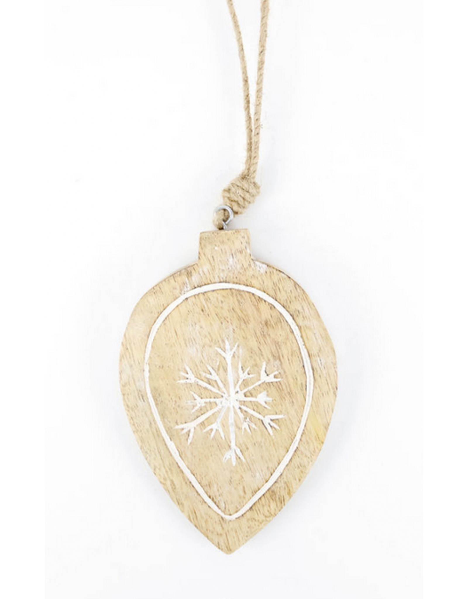Adams & Co. Mango Wood Snowflake Teardrop Ornament