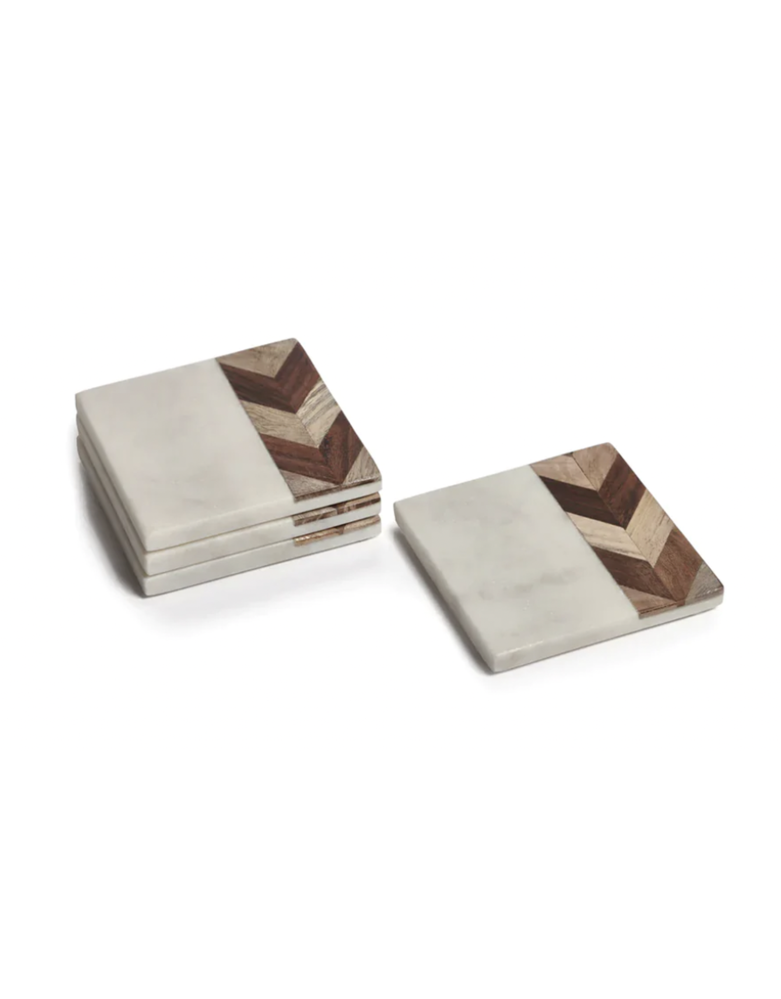 Zodax Marble & Chevron Wood Design Coasters, set of 4
