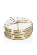 Zodax Round White Marble with Gold Edge Coasters, set of 4