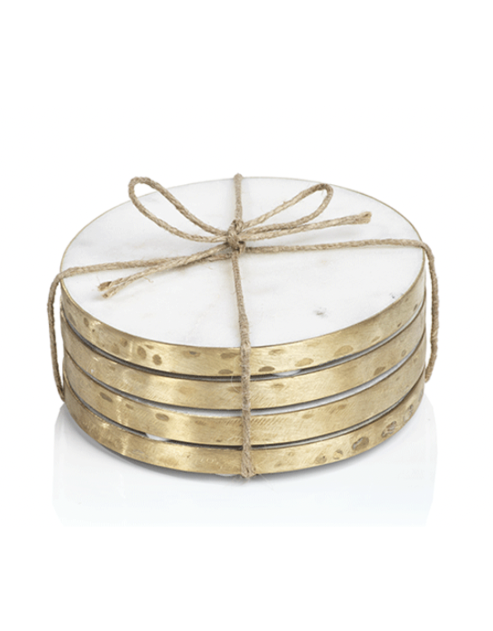 Zodax Round White Marble with Gold Edge Coasters, set of 4