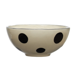 Creative Co-Op Hand Painted Stoneware Bowl, Black & Cream