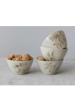 Creative Co-Op Debossed Cream & Green Stoneware Bowl
