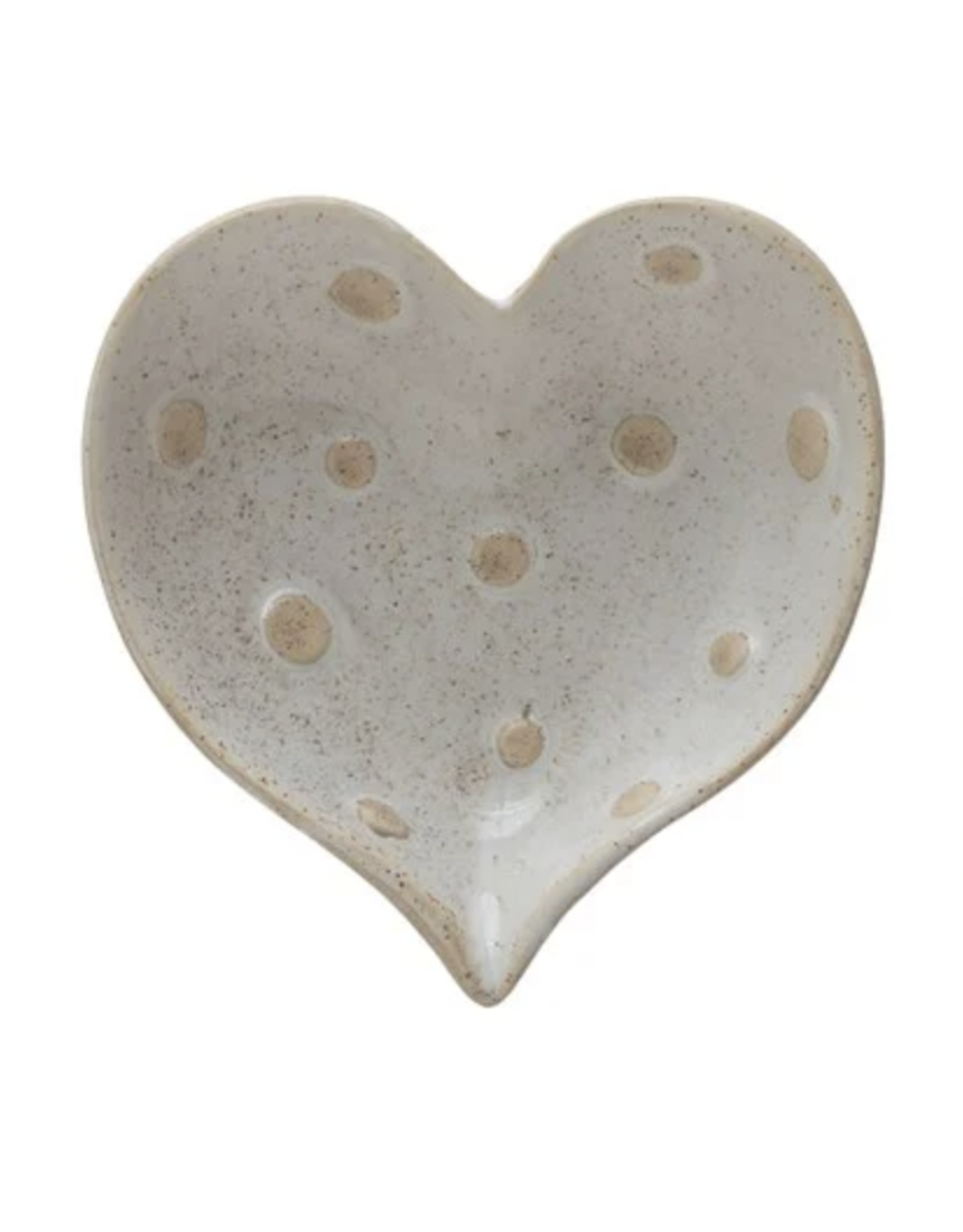 Creative Co-Op Stoneware Heart Shaped Dish with Polka Dots