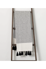 Sullivans Grey & White Throw with Black Tassels