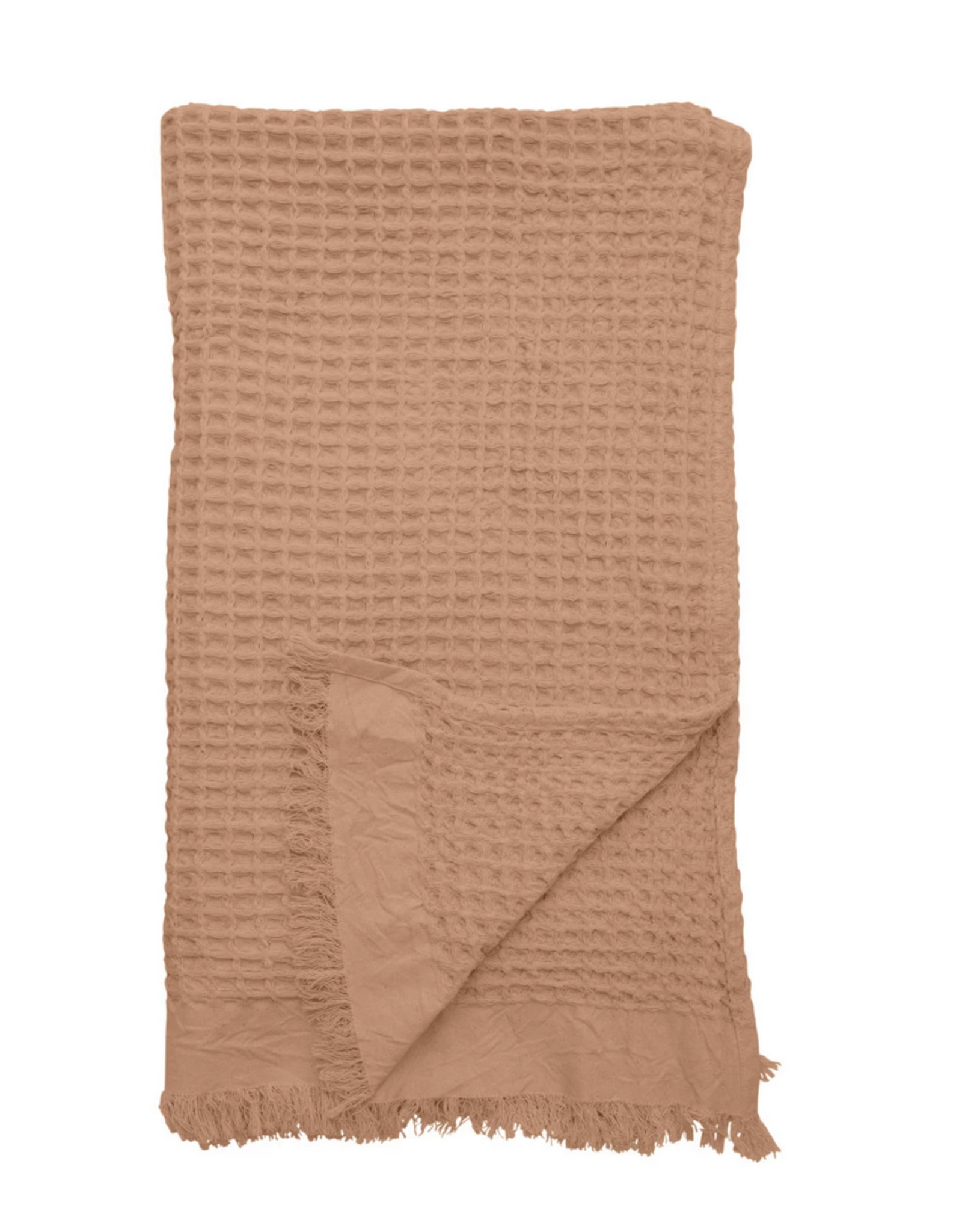 Creative Co-Op Cotton Waffle Weave Throw with Fringe, 50 x 60, Blush
