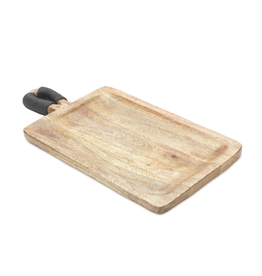 Melrose Black Braided Handle Mango Wood Tray