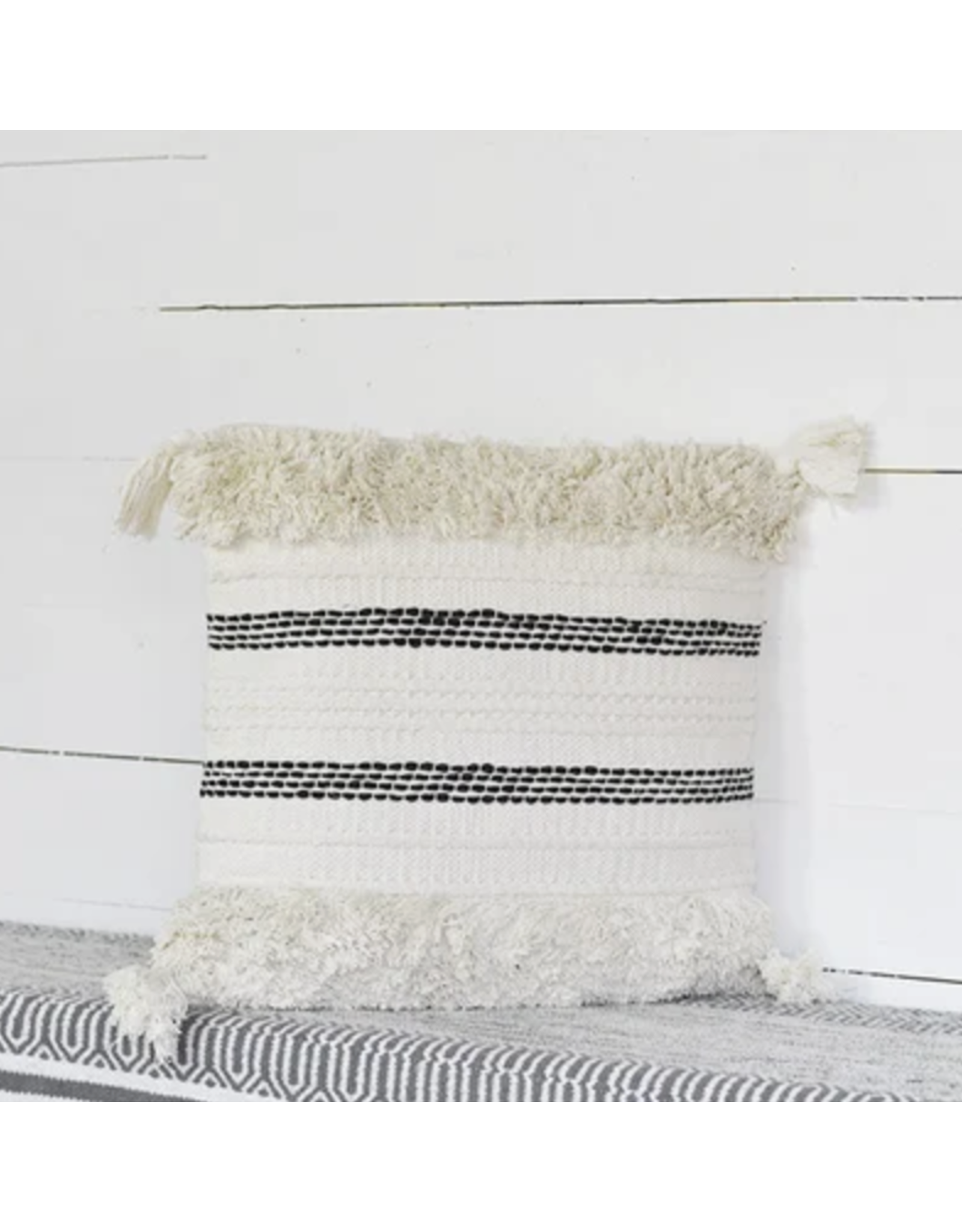 PD Home & Garden Black & White Stripe Pillow with Tassels
