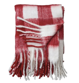 Creative Co-Op Red & White Woven Acrylic Throw with Tassels