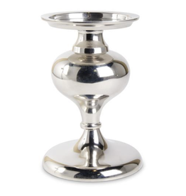 K & K Polished Silver Metal Candleholder, Large