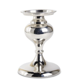 K & K Polished Silver Metal Candleholder, Medium