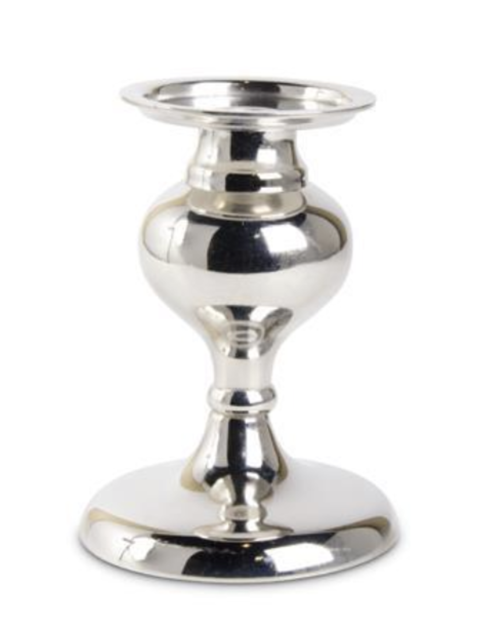 K & K Polished Silver Metal Candleholder, Small
