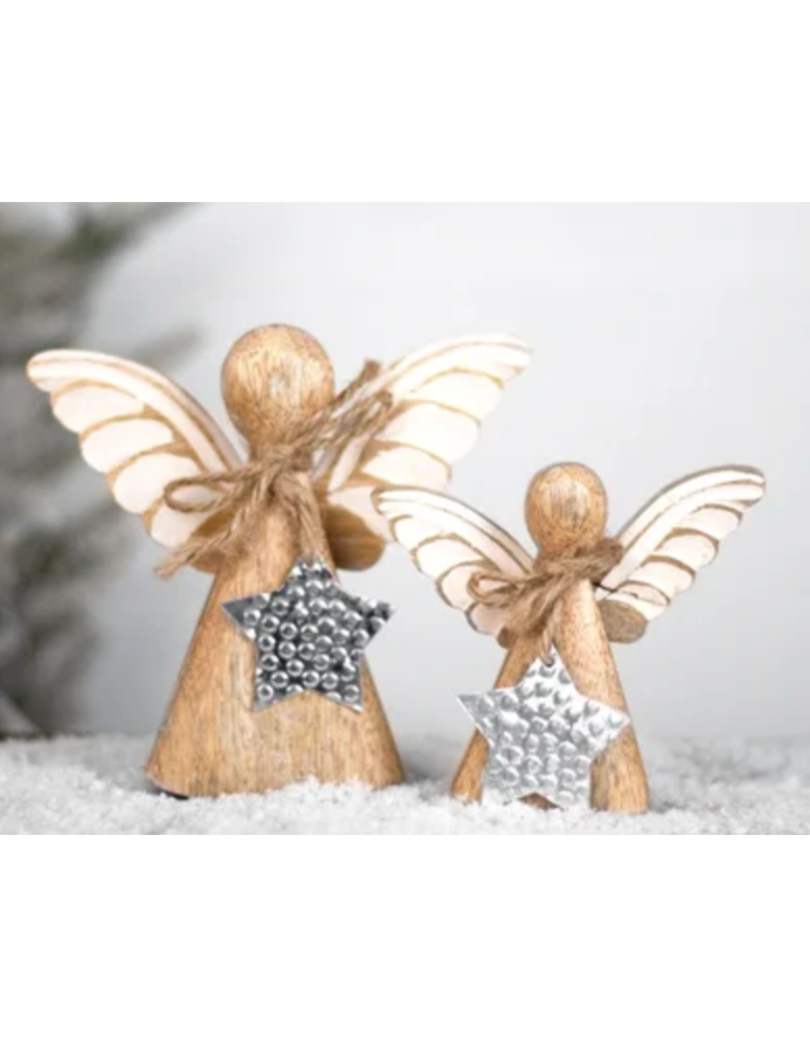 PD Home & Garden Wood Angel with Hammered Star (set of 2)