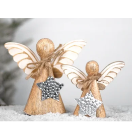 PD Home & Garden Wood Angel with Hammered Star (set of 2)