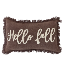 Creative Co-Op 20" x 12"  Stonewashed Cotton Tufted Lumbar Pillow  "Hello Fall"