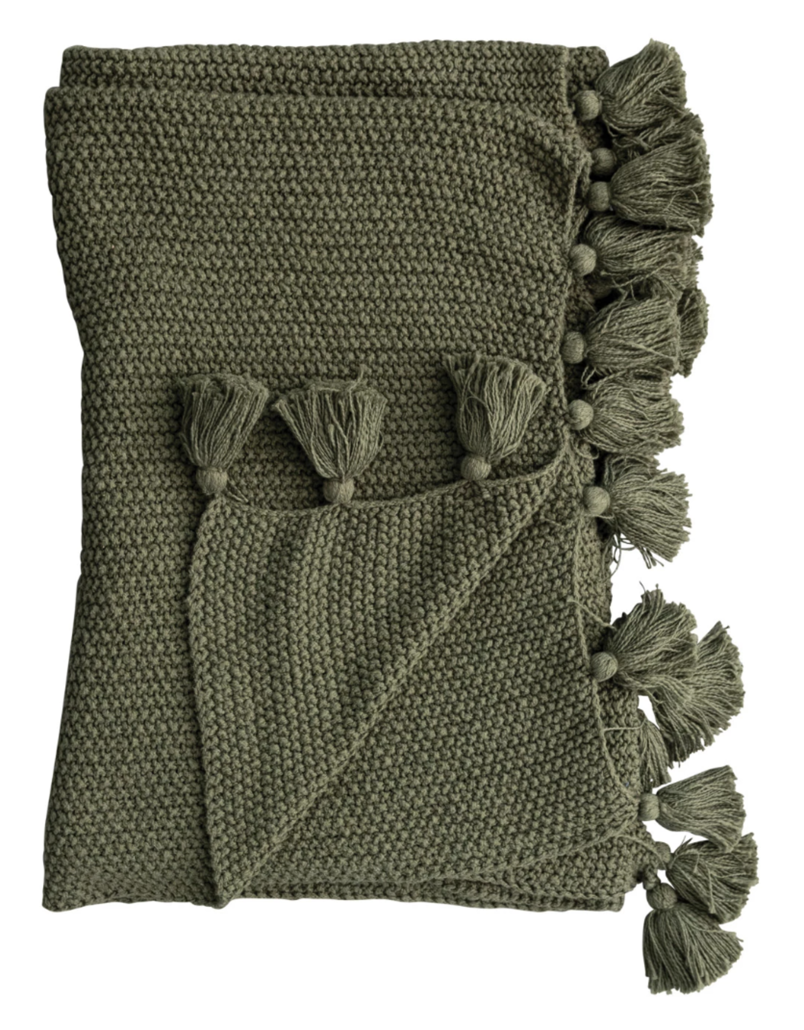 Creative Co-Op 60"x50" Cotton Knit Throw in Olive