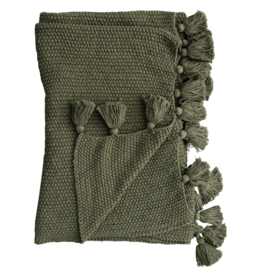 Creative Co-Op 60"x50" Cotton Knit Throw in Olive