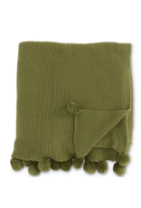 K & K Stitch Knit Throw Blanket with Pompom Trim