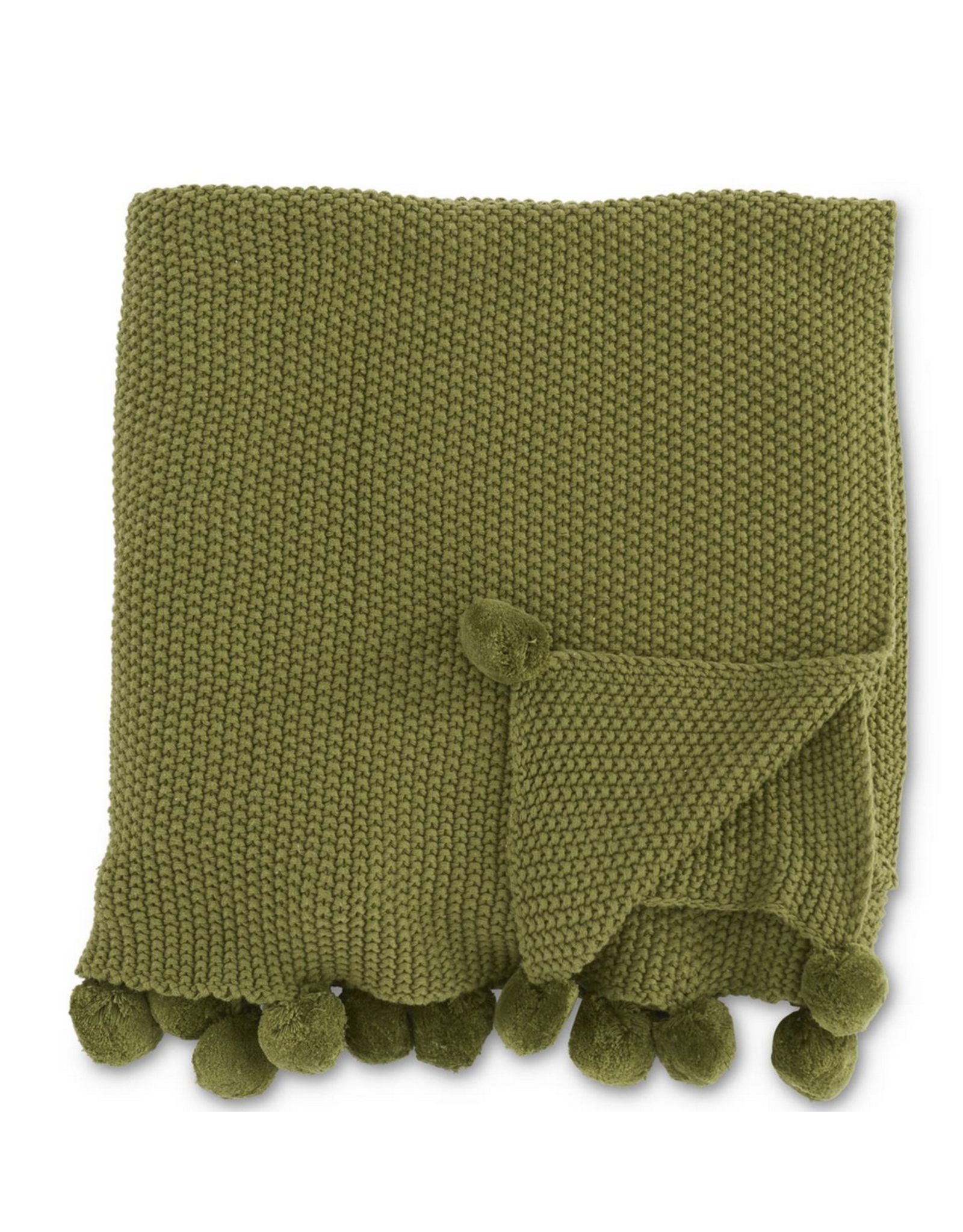 K & K Stitch Knit Throw Blanket with Pompom Trim