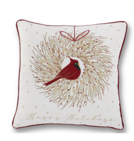K & K Cardinal Wreath Pillow with Sequins, 18"