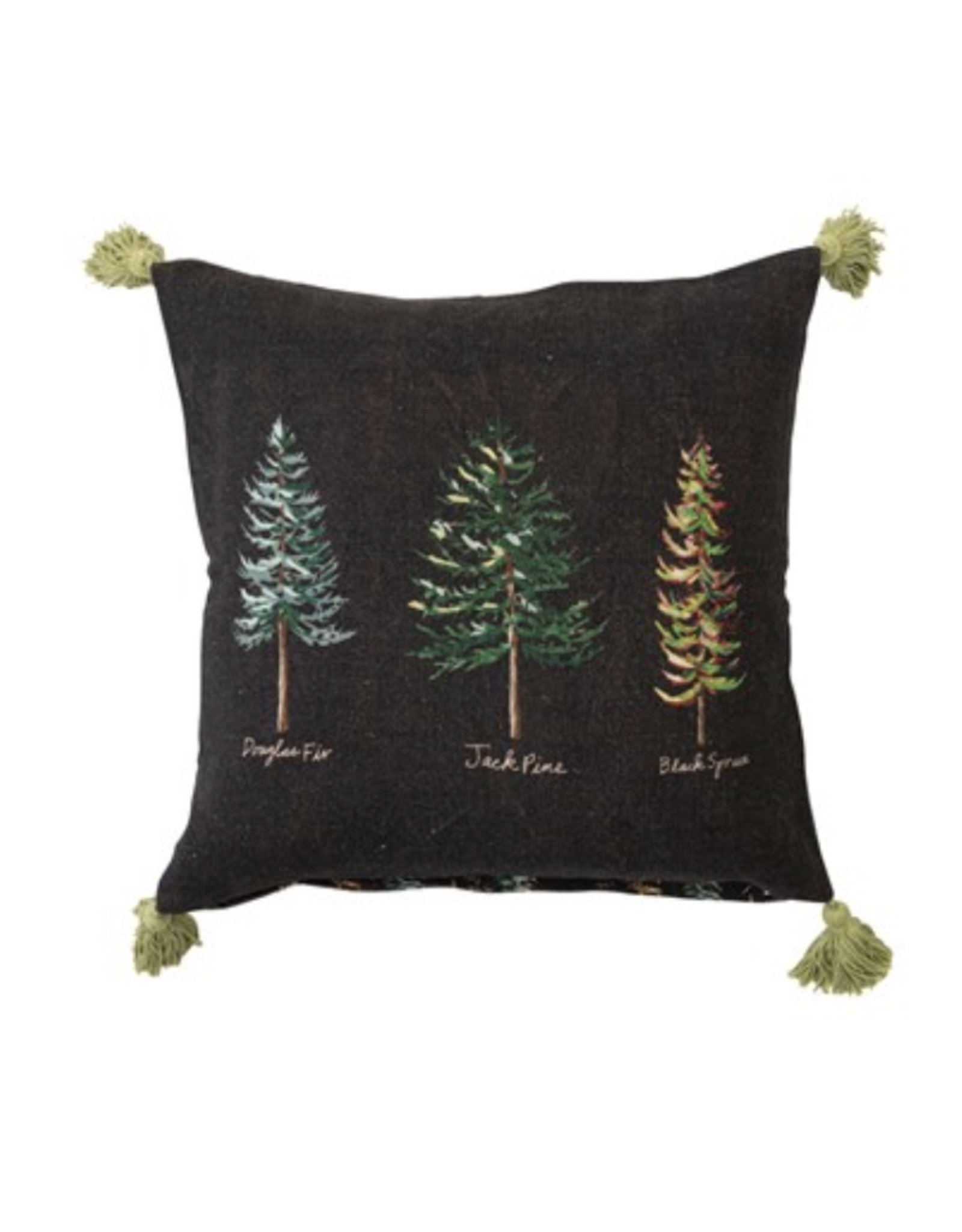 Creative Co-Op Reversible Evergreen Pillow with Fringe